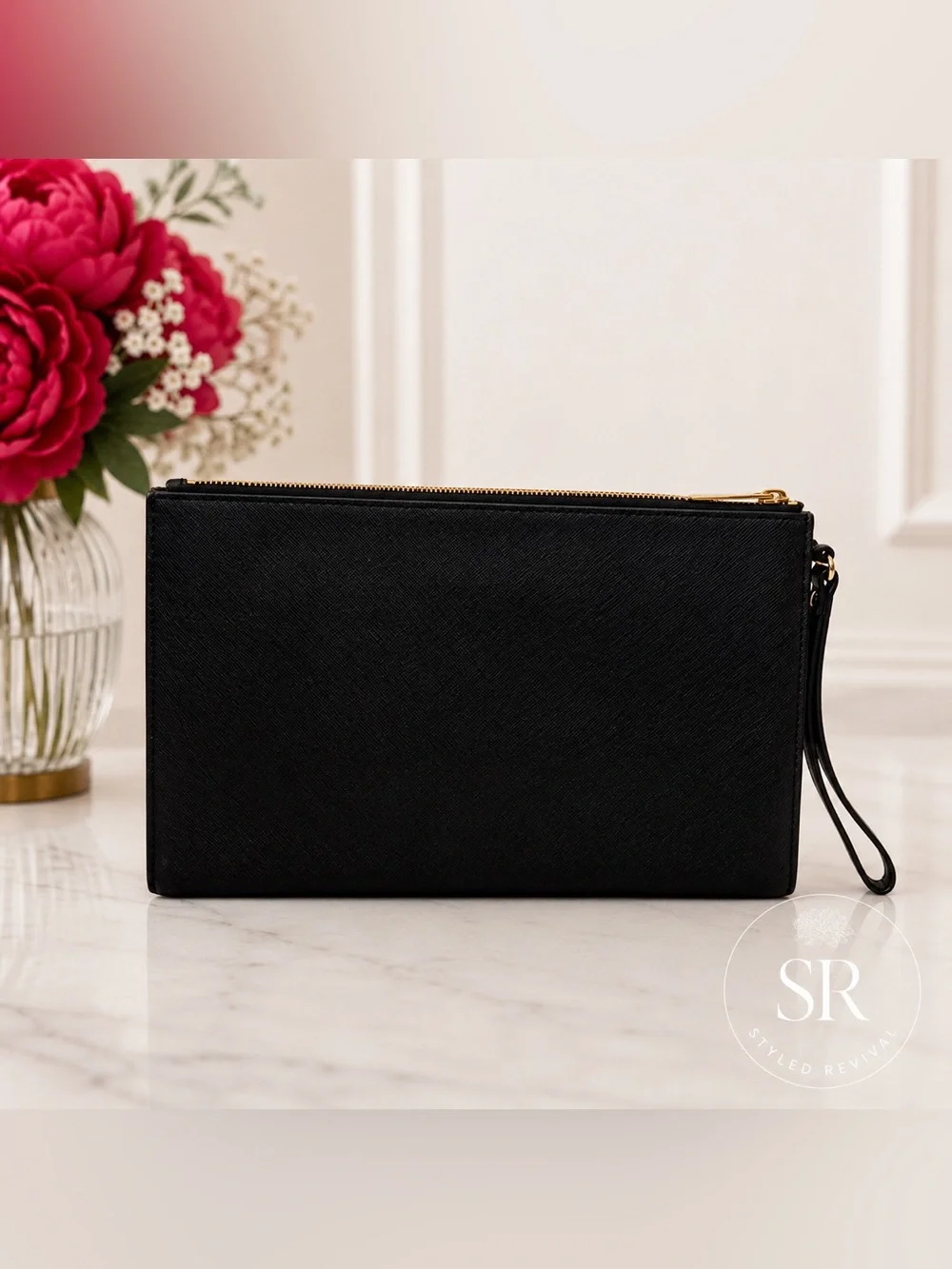 Michael Kors Black Studded Leather Wristlet Clutch Zip Pouch Wallet Large